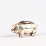 A SMALL PIG PIN CUSHION. Birmingham 1905. Maker: L. & S. 4.5cms long.