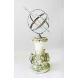 A VERY GOOD COMPOSITION AND METAL GLOBE, with arrow on a carved composition base. 4ft 2ins high, 1ft