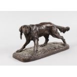 A 19TH CENTURY FRENCH BRONZED SETTER. 11ins long.