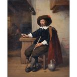 19th Century Dutch School. Study of a Cavalier Seated outside a Tavern, Oil on Panel, Indistinctly