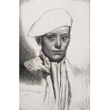 Gerald Leslie Brockhurst (1890-1978) British. "Cypriana", Study of a Young Boy, wearing a Cap,