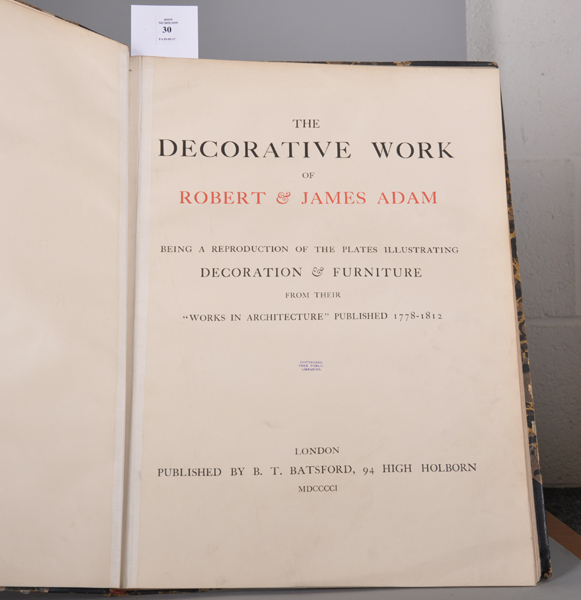 After Robert & James Adam (18th Century) British. "The Decorative Work", from 'Works in - Image 2 of 3