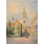 Richard Henry Wright (1857-1930) British. 'St Mary the Virgin, Oxford', a Street Scene, Watercolour,