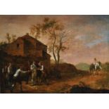 17th - 18th Century English School. 'A Game of Quoits', with Figures by a Tavern, Oil on Canvas,