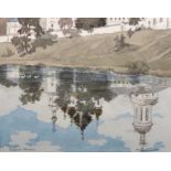 20th Century Russian School. A River Landscape, showing the Reflection of Buildings, Watercolour,