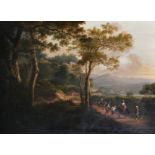 18th Century Dutch School. A Hunting Party, in an Extensive Mountainous River Landscape, Oil on