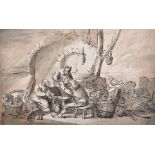 Follower of Adriaen Brouwer (1605-1638) Belgian. A Tavern Scene, Brown Ink and Wash, Unframed, 9"