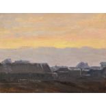 20th Century Russian School. A Mountain Landscape, with Farm Buildings in the foreground, Oil on