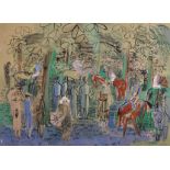 After Raoul Dufy (1877-1953) French. Figures and Horses in a Paddock, Print, Unframed, 13.75" x 18.