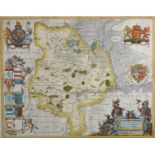 Johannes Willemszoon Blaeu (1599-1673) Dutch. "Hvntingdon" [sic], a Coloured Map, 16" x 20.25".