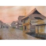 Tokusaburo Kobayashi (1884-1949) Japanese. A Village Street with Figures, at Sunset, Watercolour,