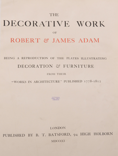 After Robert & James Adam (18th Century) British. "The Decorative Work", from 'Works in