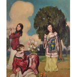 Denys George Wells (1881-1973) British. Children in a Garden, Wearing Japanese Costume, Oil on