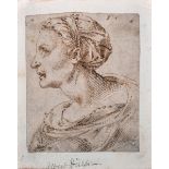 Attributed to Jan Harmensz Muller (1571-1628) Flemish. Head of a Woman, Pen and Ink, Inscribed '