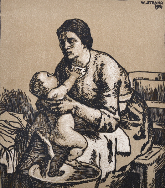 William Strang (1859-1921) British. 'Mother and Child', Woodcut, Inscribed, Unframed, 10" x 8.75".