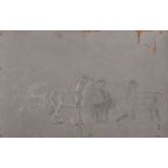 Attributed to Eugene Fromentin (1820-1876) French. Sketch of Horses, Chalk, Unframed, 10.5" x 15.