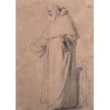 19th Century German School. A Standing Figure of a Monk, Black Crayon, 10" x 7".