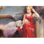 20th Century Russian School. A Mother and Child in an Interior, Oil on Canvas, Signed with