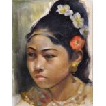 Circle of Ngwe Gaing (1901-1967) Burmese. A Young Burmese Girl, Oil on Canvas, Indistinctly