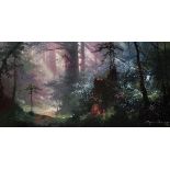 James Coleman (20th Century) American. A Wooded Forrest Scene, at Duck, Print, Signed and numbered