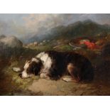 George Armfield (1808-1893) British. A Spaniel Resting in a Landscape, a Stick, Hat and a Red