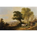 Charles Towne (1763-1840) British. An Extensive Landscape, with Figures and a Horse by a Gate, Oil