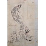 19th Century Japanese School. Figure Studies, and verso, a Seated Man, Pen and Ink, Unframed, 9.