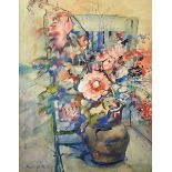 Manner of Maurice Utrillo (1883-1955) French. Still Life of Flowers in a Vase, on a Wooden Chair,