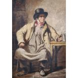 Circle of William Henry Hunt (1790-1864) British. Study of a Seated Man, holding a Drink,