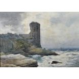 Archibald Williamson Hogg (19th - 20th Century) British. A Rocky Coastal Scene, with a Ruined