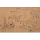 Charles Rowbotham (1826-1904) British. "Isola Bella", a Canal Scene, Pencil, Inscribed, 2.75" x 4.