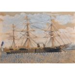 19th Century English Primitive School. A Navy Steam and Sail, Watercolour, Indistinctly Signed 'W