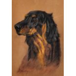 Attributed to Arthur Wardle (1864-1949) British. "Jeanne", Head of a Setter, Pastel, Inscribed '