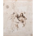Attributed to Ferdinand Bol (1616-1650) Dutch. 'Christ and Judas', Pen and Ink, Unframed, 7.1" x