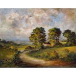 Dennis C... Randall (20th Century) British. A Landscape, with a Distant Village, Oil on Board,