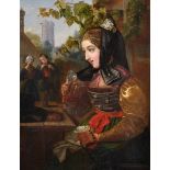 Alex McInnes (19th Century) British. Study of a Girl Drinking, with Figures beyond, Oil on Board,