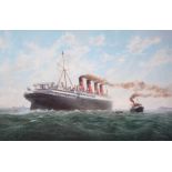 E... D... Walker (20th - 21st Century) British. "R.M.S. Mauretania", Lithograph, Signed and numbered