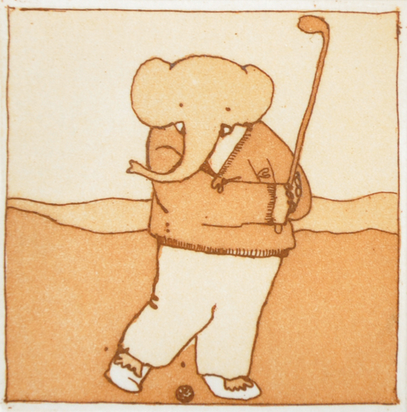 Harriet Brigdale (20th Century) British. "Tee Off", an Elephant Playing Golf, Etching, Signed,