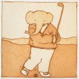 Harriet Brigdale (20th Century) British. "Tee Off", an Elephant Playing Golf, Etching, Signed,