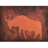 Terence Millington & Peter Carr (20th Century) British. "Buffalo 4000BC", Coloured Etching, Signed