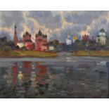 20th Century Russian School. A River Landscape, Oil on Canvas, Inscribed in Cyrillic on the reverse,