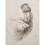 Manner of John Everett Millais (1829-1896) British. Study of a Seated Girl, Pen and Ink, 6.25" x