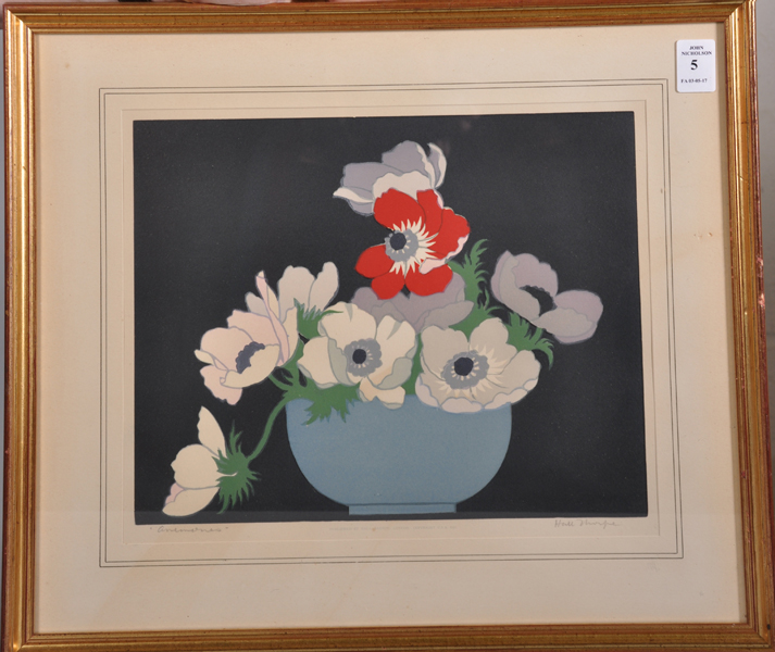 John Hall Thorpe (1874-1947) Australian. "Anemones", Woodcut in Colours, Signed and Inscribed in - Image 2 of 5