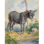 Circle of William Weekes (act.1856-1904) British. Study of a Donkey by a Signpost, Watercolour, 5.