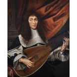 17th Century French School. 'The Lute Player', a Portrait of a Man in an Interior with a Stone