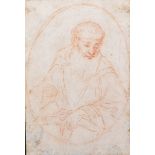 17th Century Italian School. Head of a Monk, Red Chalk, Unframed, 7.25" x 4.9".