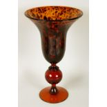 A LARGE ART DECO AMBER SPLASH DECORATED TRUMPET VASE. 17ins high.