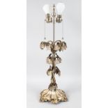 A LARGE VICTORIAN PLATED LAMP decorated with fruiting vines. Maker: H. W. & Co. 28ins high.