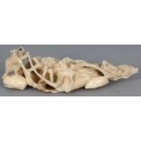 AN UNUSUAL JAPANESE MEIJI PERIOD IVORY OKIMONO OF TWO RATS ATTACKING A CRAYFISH, unsigned, the