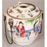 AN UNUSUAL 19TH CENTURY CHINESE FAMILLE ROSE PORCELAIN TEAPOT & FITTED CONTAINER, possibly